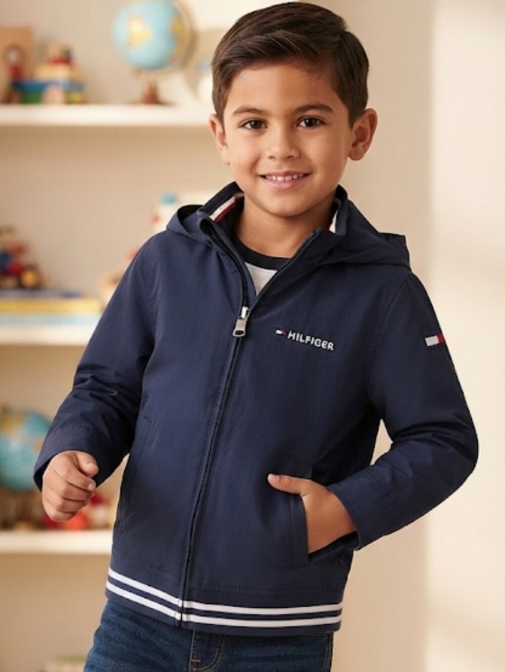 Tommy Hilfiger Boys Regatta Hooded Windbreaker Jacket Navy Blue Size S (6/7)